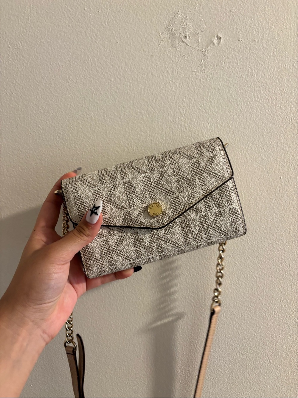 Michael Kors Beige and Brown Logo Crossbody Wallet